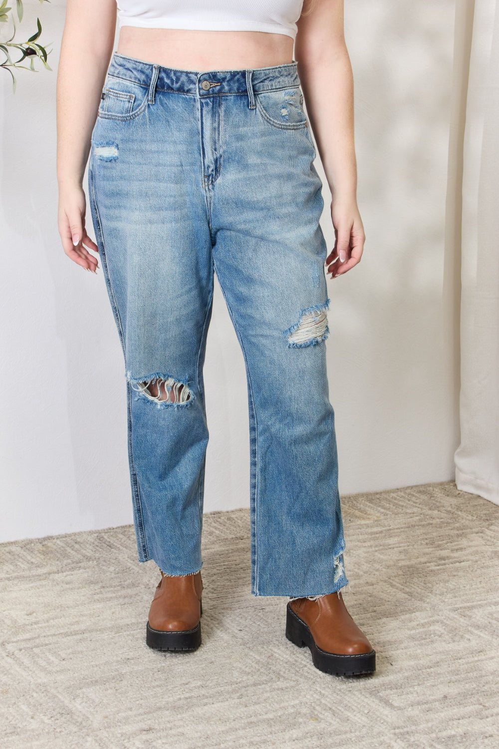 Judy Blue Full Size Distressed Raw Hem Straight Jeans - Premium  - Just $64! Shop now at Nine Thirty Nine Design