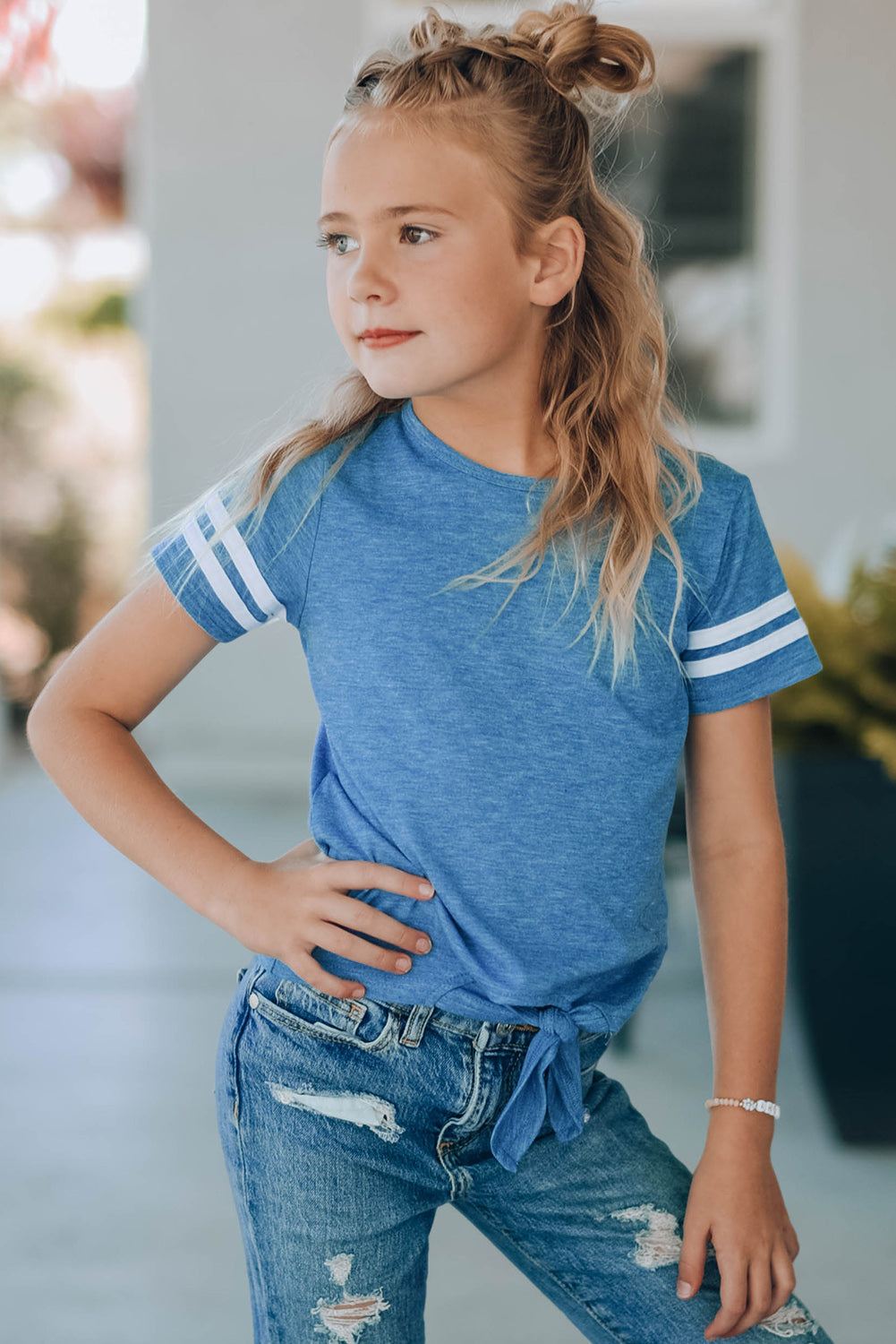 Girls Striped Tie Front T-Shirt 