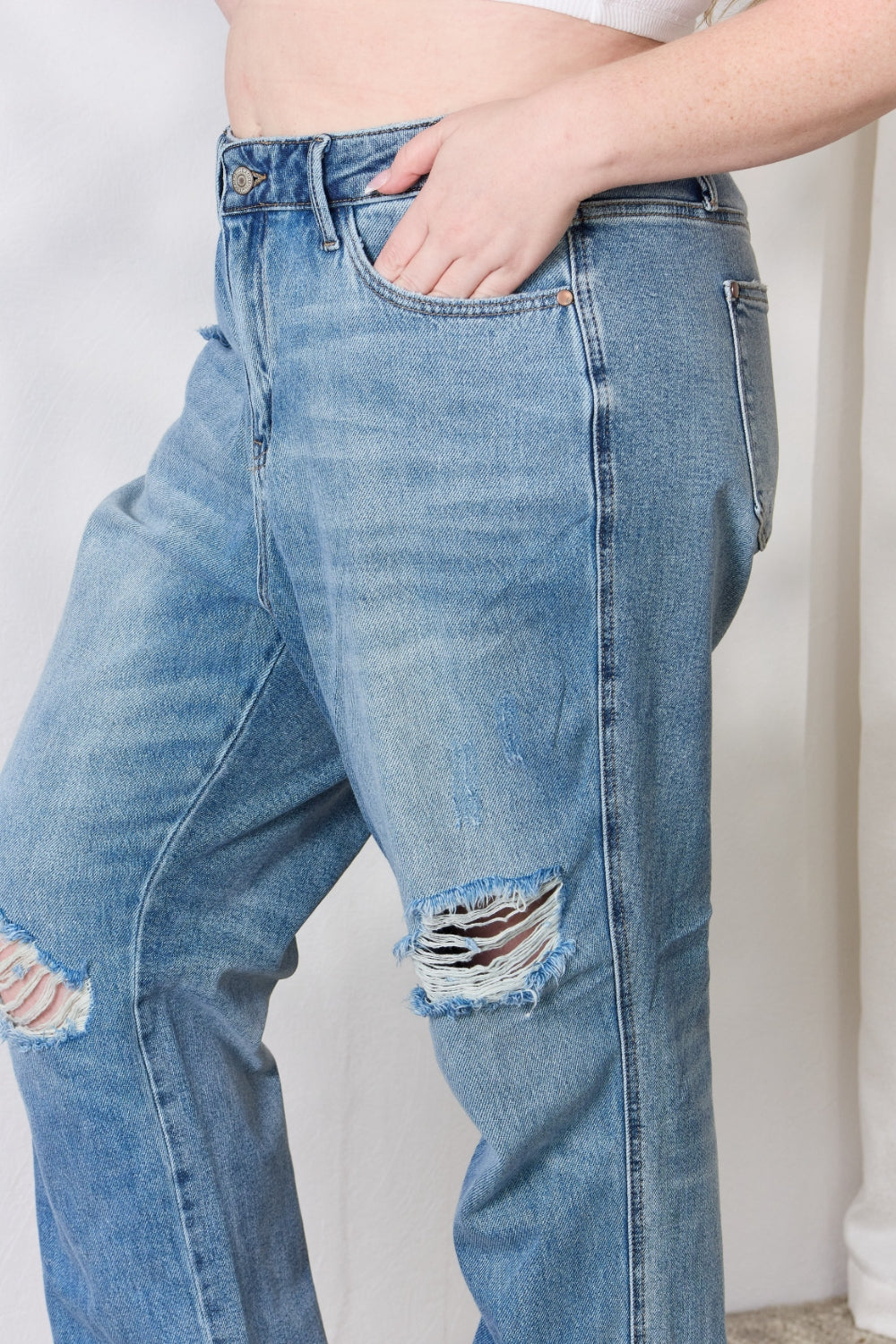 Judy Blue Full Size Distressed Raw Hem Straight Jeans - Premium  - Just $64! Shop now at Nine Thirty Nine Design