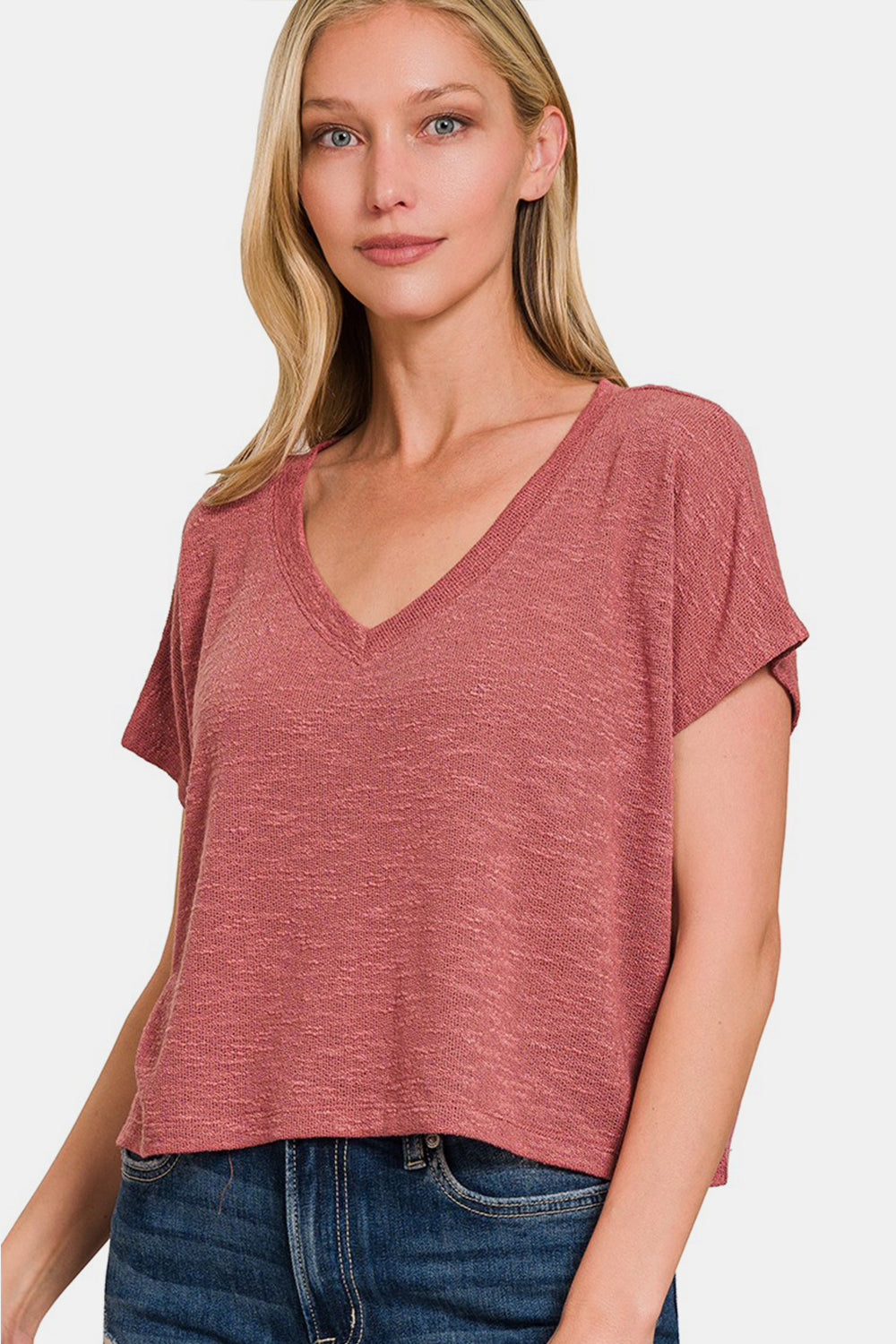 Zenana V-Neck Short Sleeve Crop T-Shirt - Premium  - Just $18.04! Shop now at Nine Thirty Nine Design