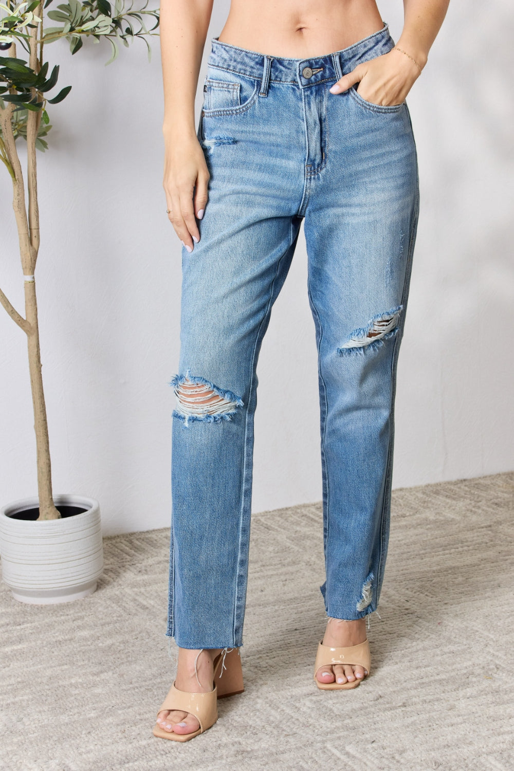 Judy Blue Full Size Distressed Raw Hem Straight Jeans - Premium  - Just $64! Shop now at Nine Thirty Nine Design