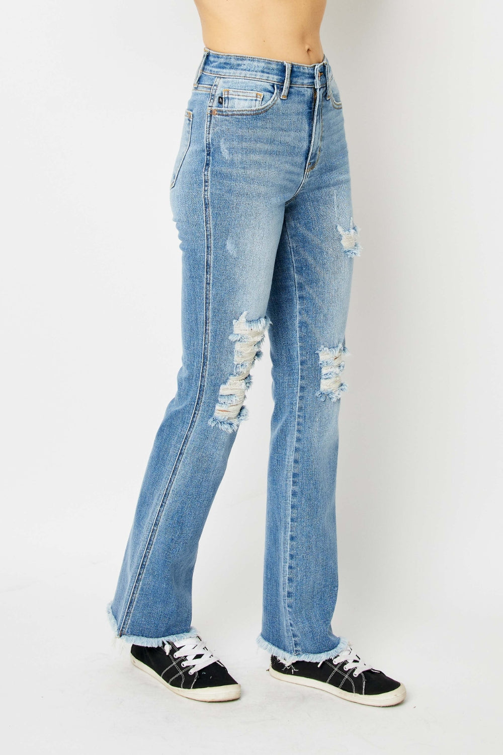Judy Blue Full Size Distressed Raw Hem Bootcut Jeans - Premium  - Just $64.64! Shop now at Nine Thirty Nine Design