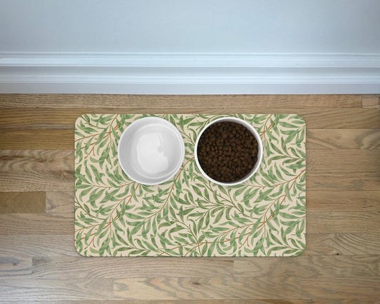 Personalized Dog and Cat Food Mat with William Morris Green Placemat Pet Mats