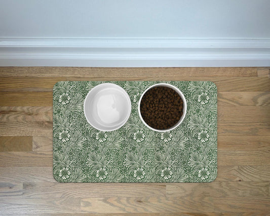 Personalized Dog Food Mat with William Morris Green Pattern Pet Mats