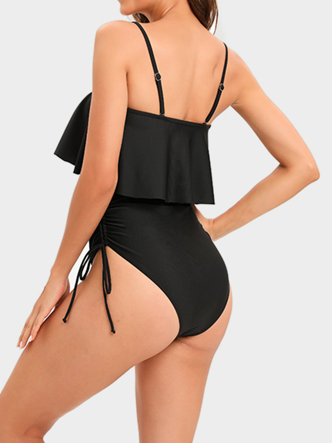 Drawstring Layered Spaghetti Strap One-Piece Swimwear - Premium  - Just $26! Shop now at Nine Thirty Nine Design