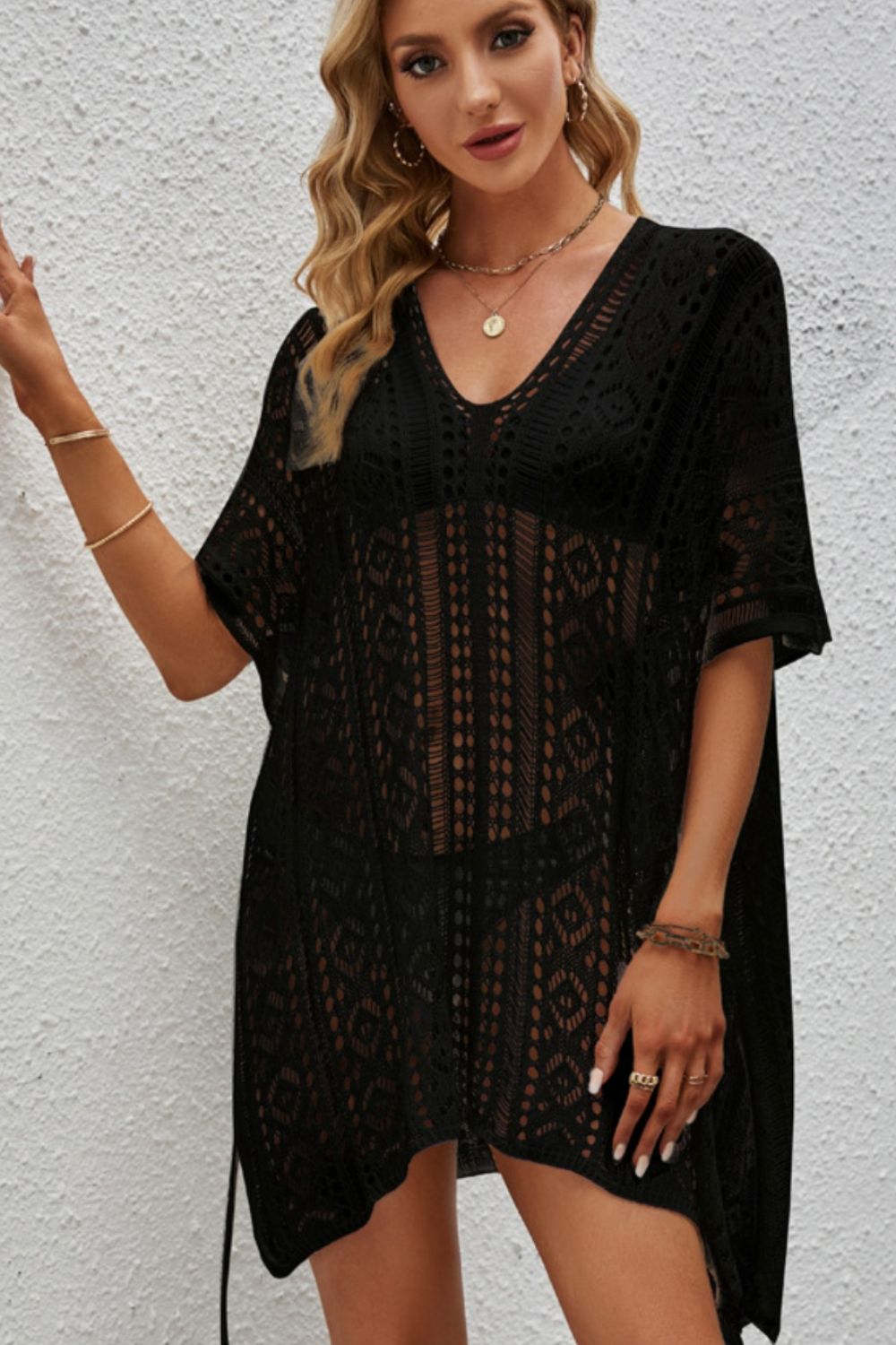 Openwork V-Neck Short Sleeve Cover Up - Premium  - Just $23! Shop now at Nine Thirty Nine Design