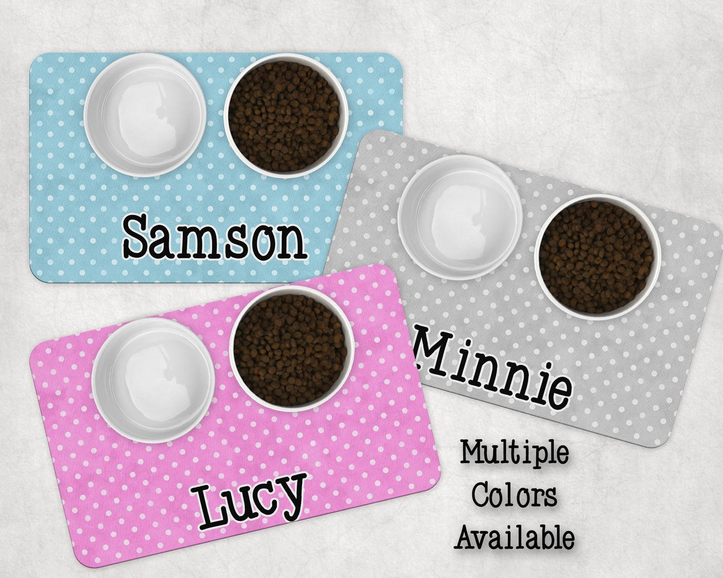 Personalized Polka Dot Pet Food Mat 