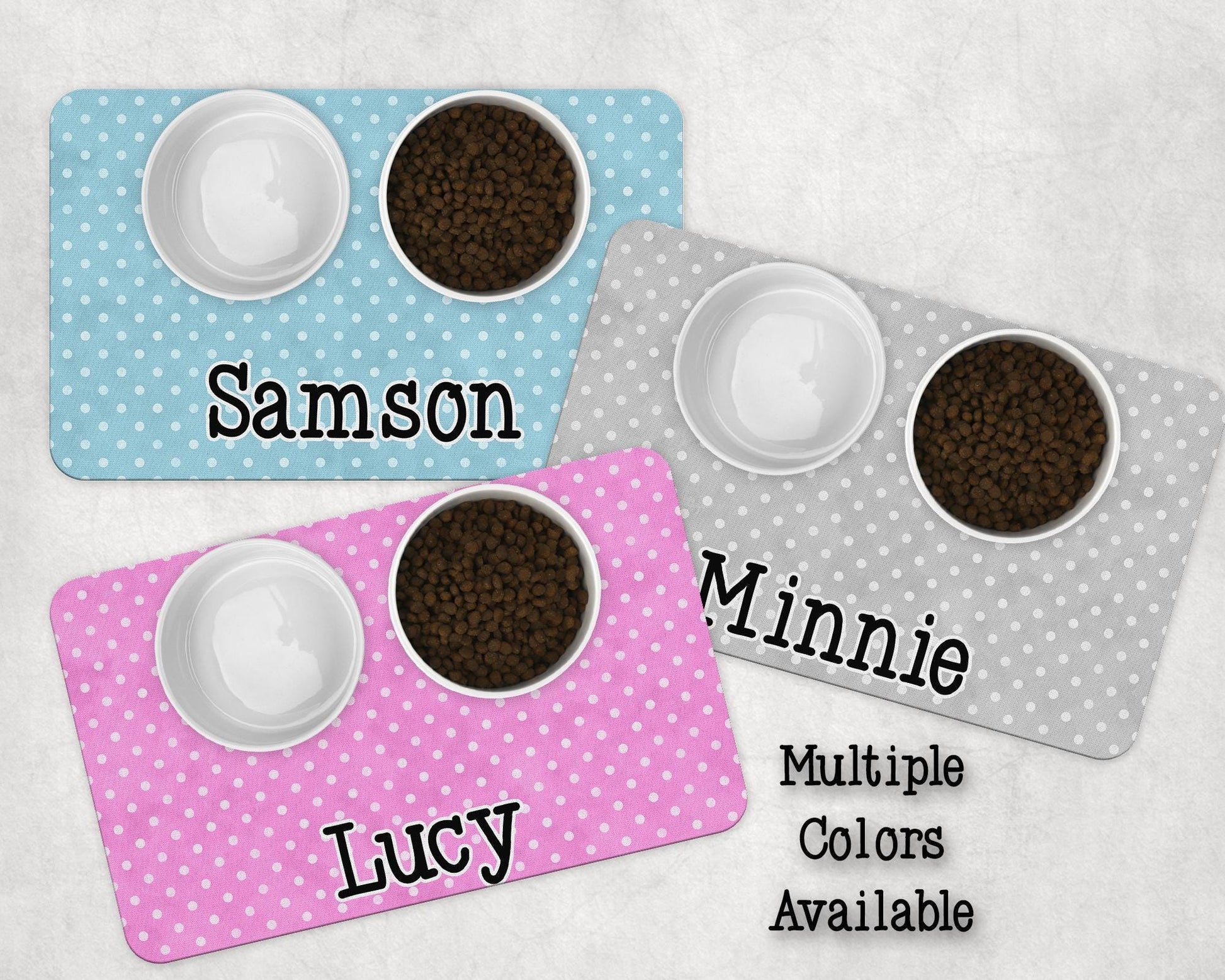 Personalized Polka Dot Pet Food Mat 