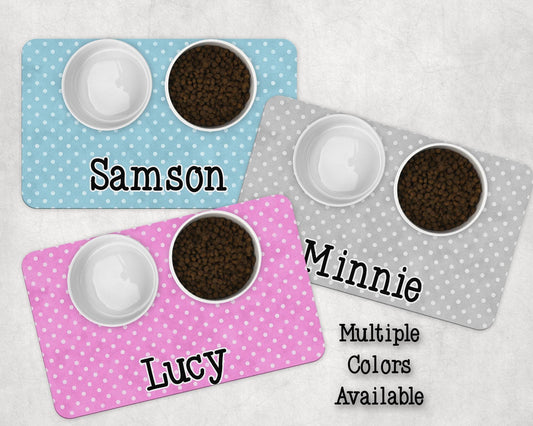 Personalized Polka Dot Pet Food Mat 