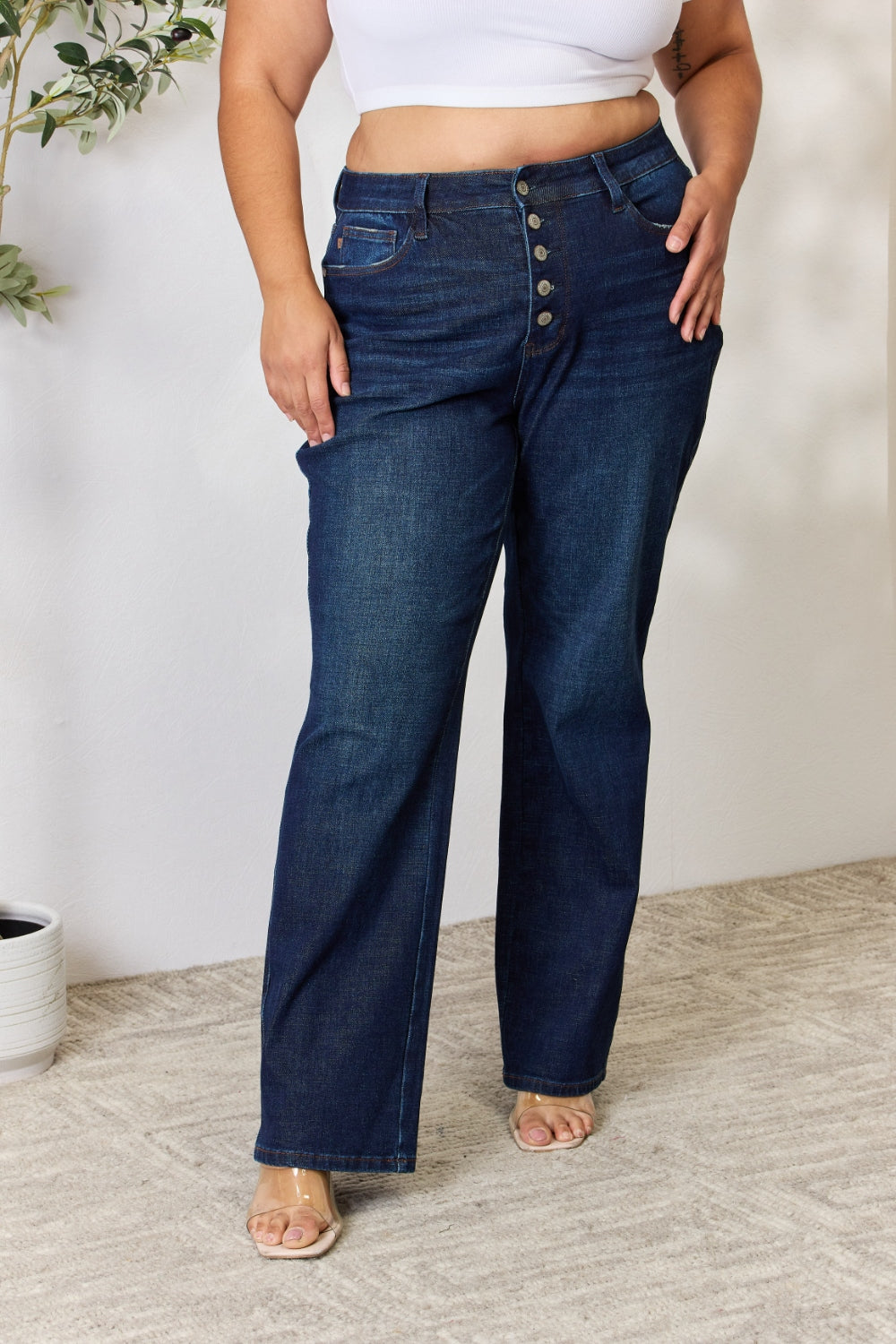 Judy Blue Full Size Button-Fly Straight Jeans 