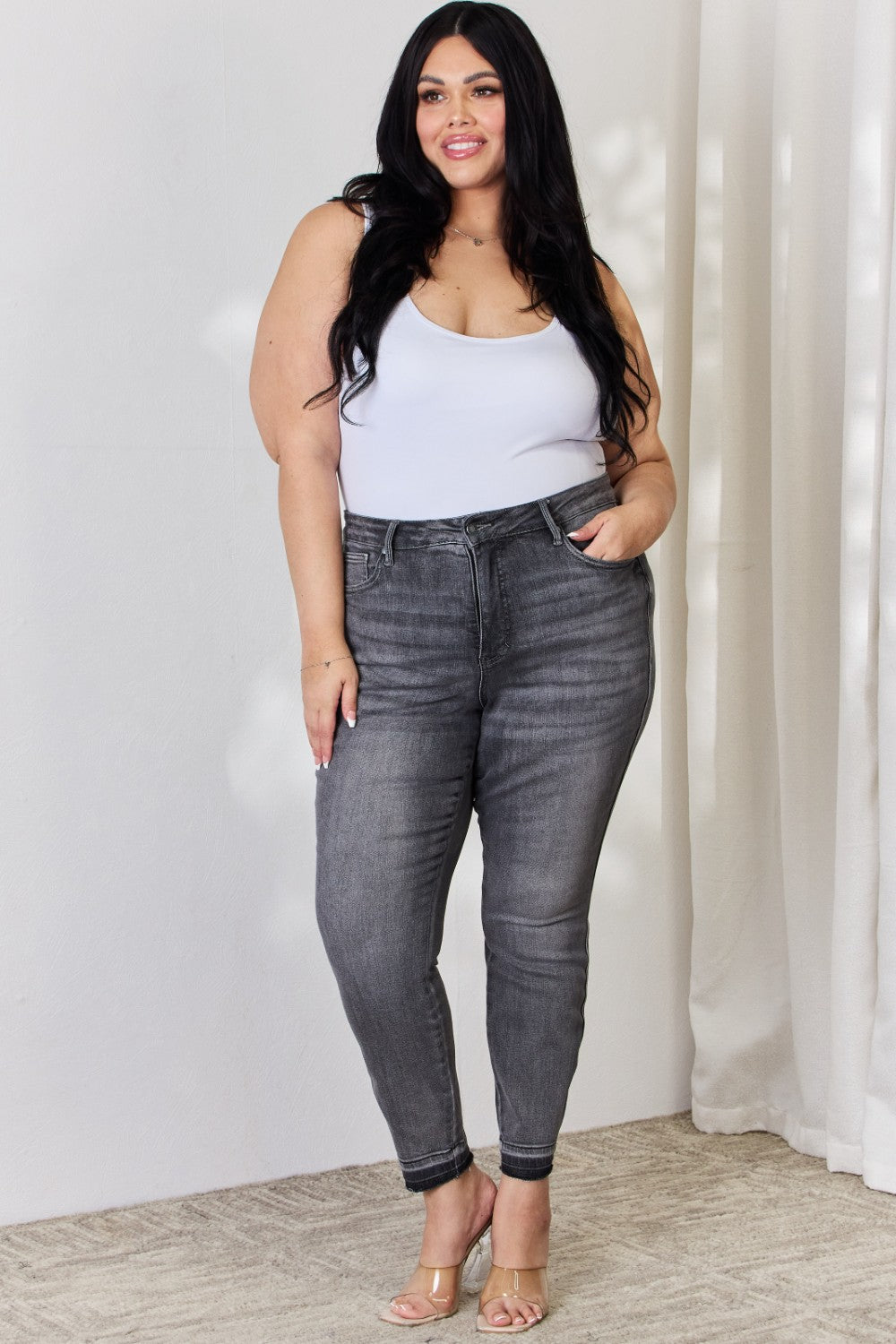 Judy Blue Full Size High Waist Tummy Control Release Hem Skinny Jeans - Premium  - Just $48.76! Shop now at Nine Thirty Nine Design