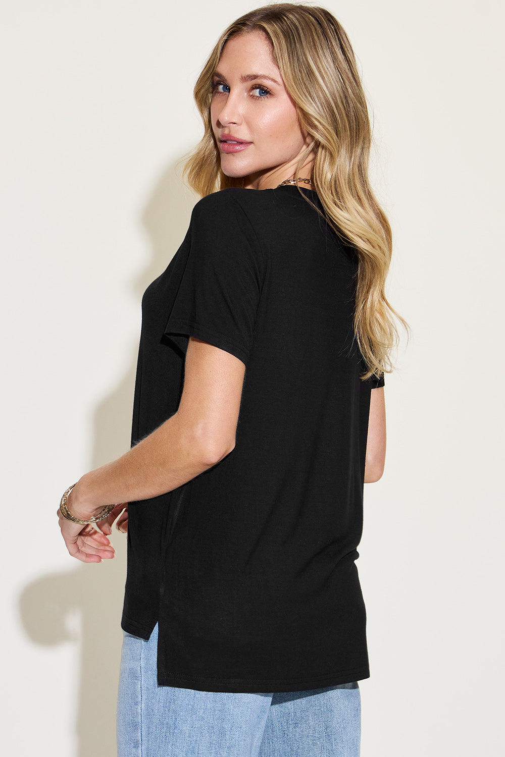 Basic Bae Full Size V-Neck High-Low T-Shirt - Premium  - Just $19! Shop now at Nine Thirty Nine Design