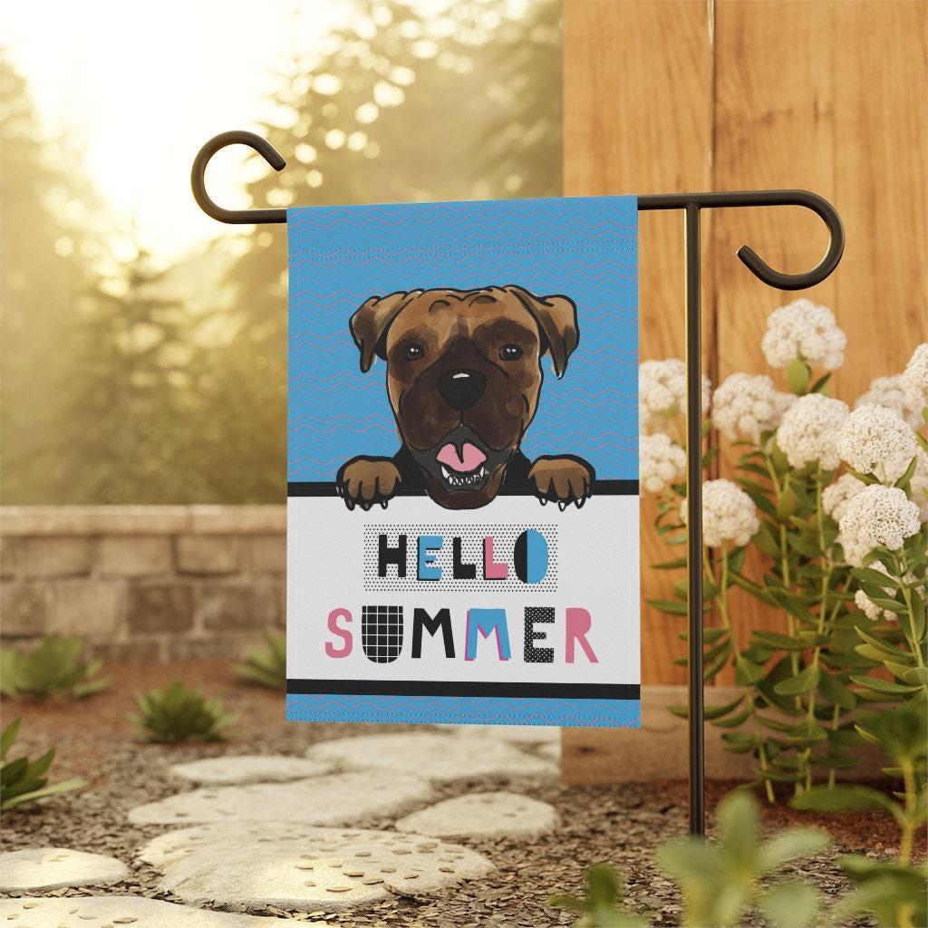 Boxer Dog Hello Summer Garden Flag 