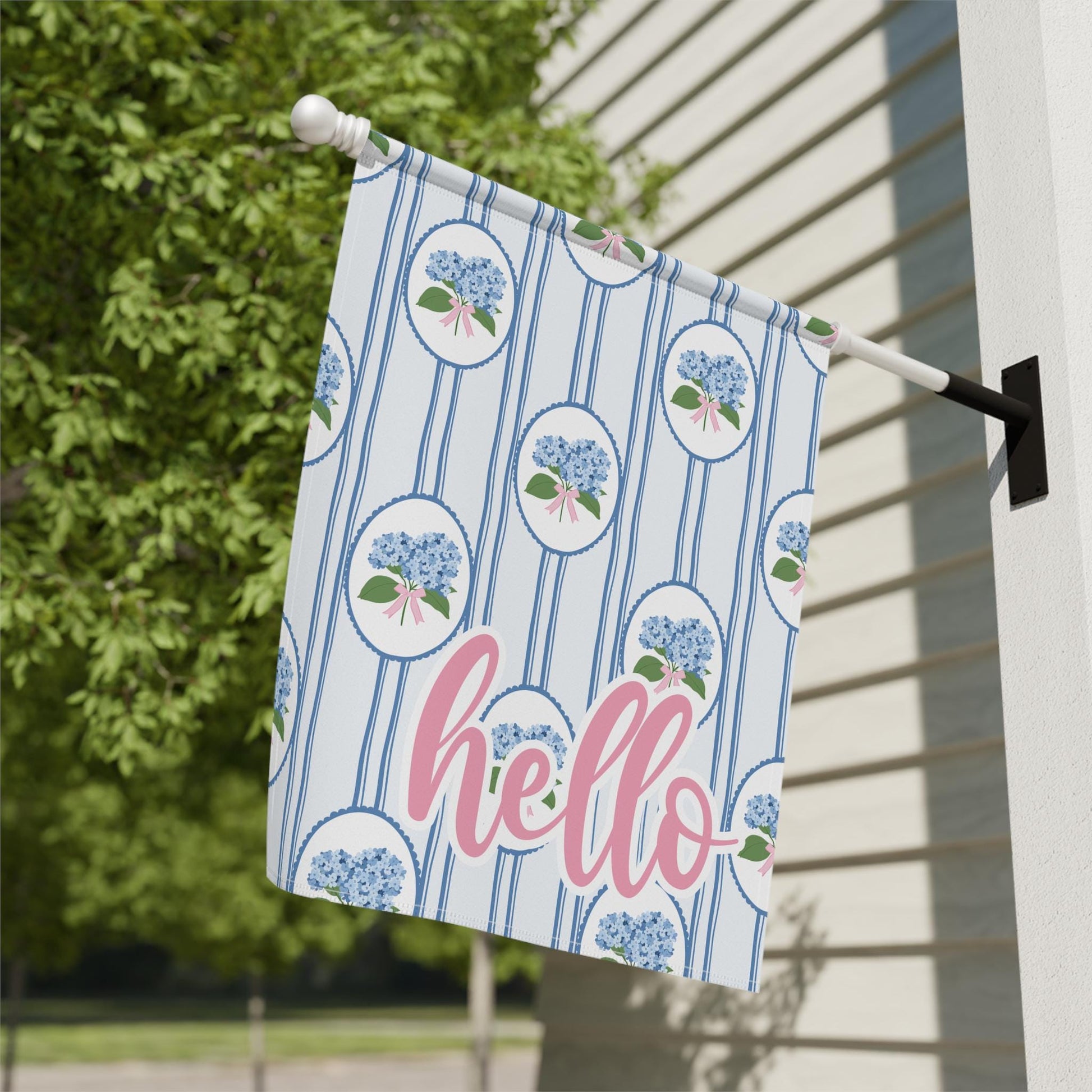 Blue Hydrangea Chinoserrie Welcome Garden and House Flag 