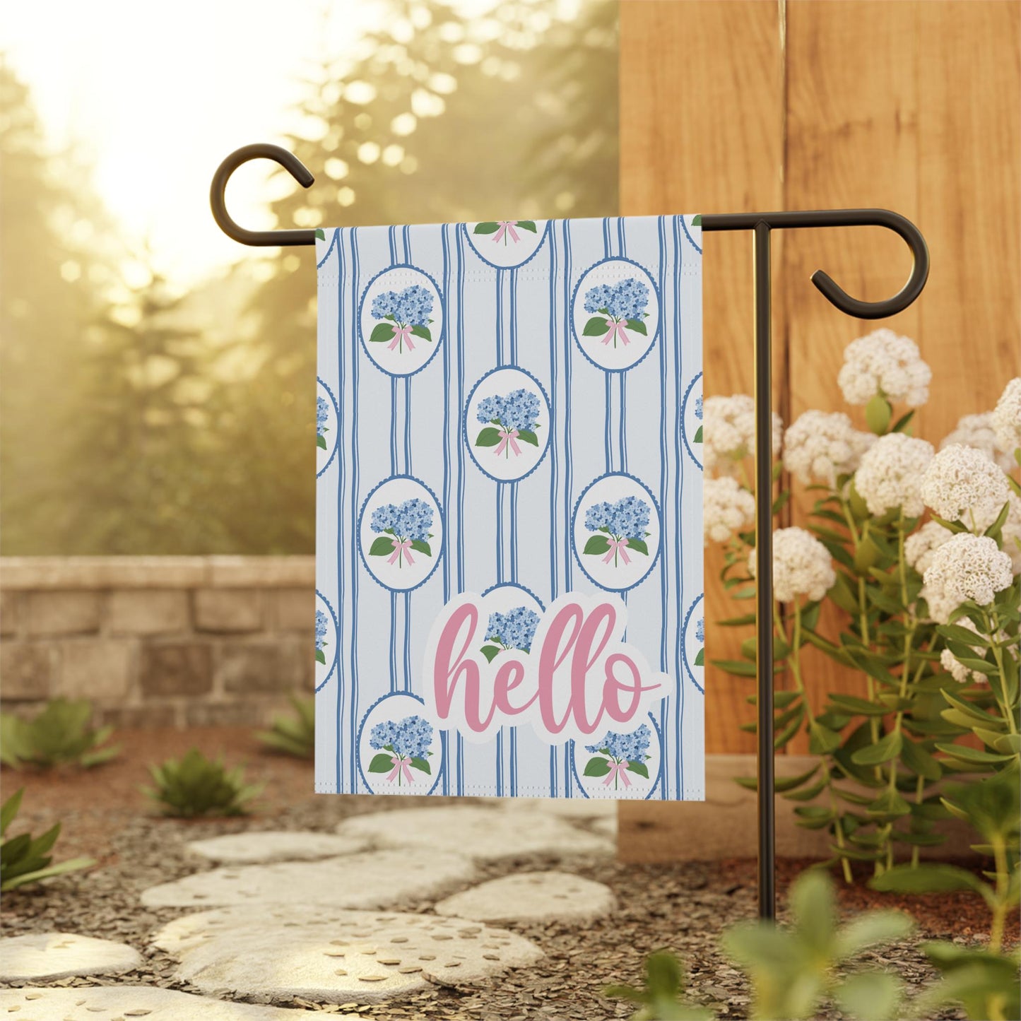 Blue Hydrangea Chinoserrie Welcome Garden and House Flag 