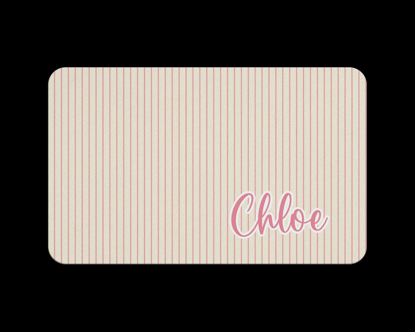 Personalized Pet Food Mat with Pink Coquette Bows and Stripes 