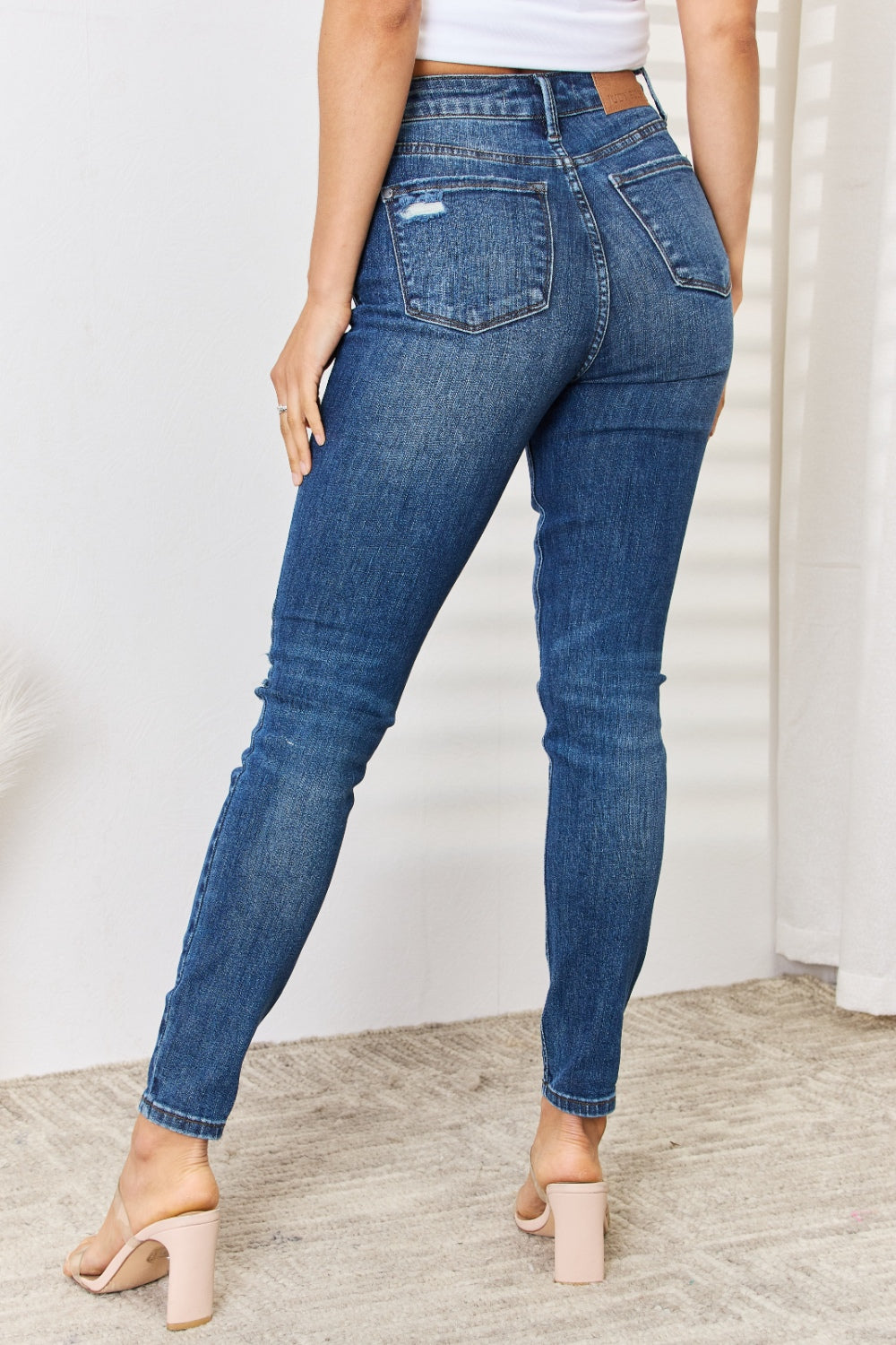 Judy Blue Full Size Mid Waist Distressed Slim Jeans - Premium  - Just $69.28! Shop now at Nine Thirty Nine Design