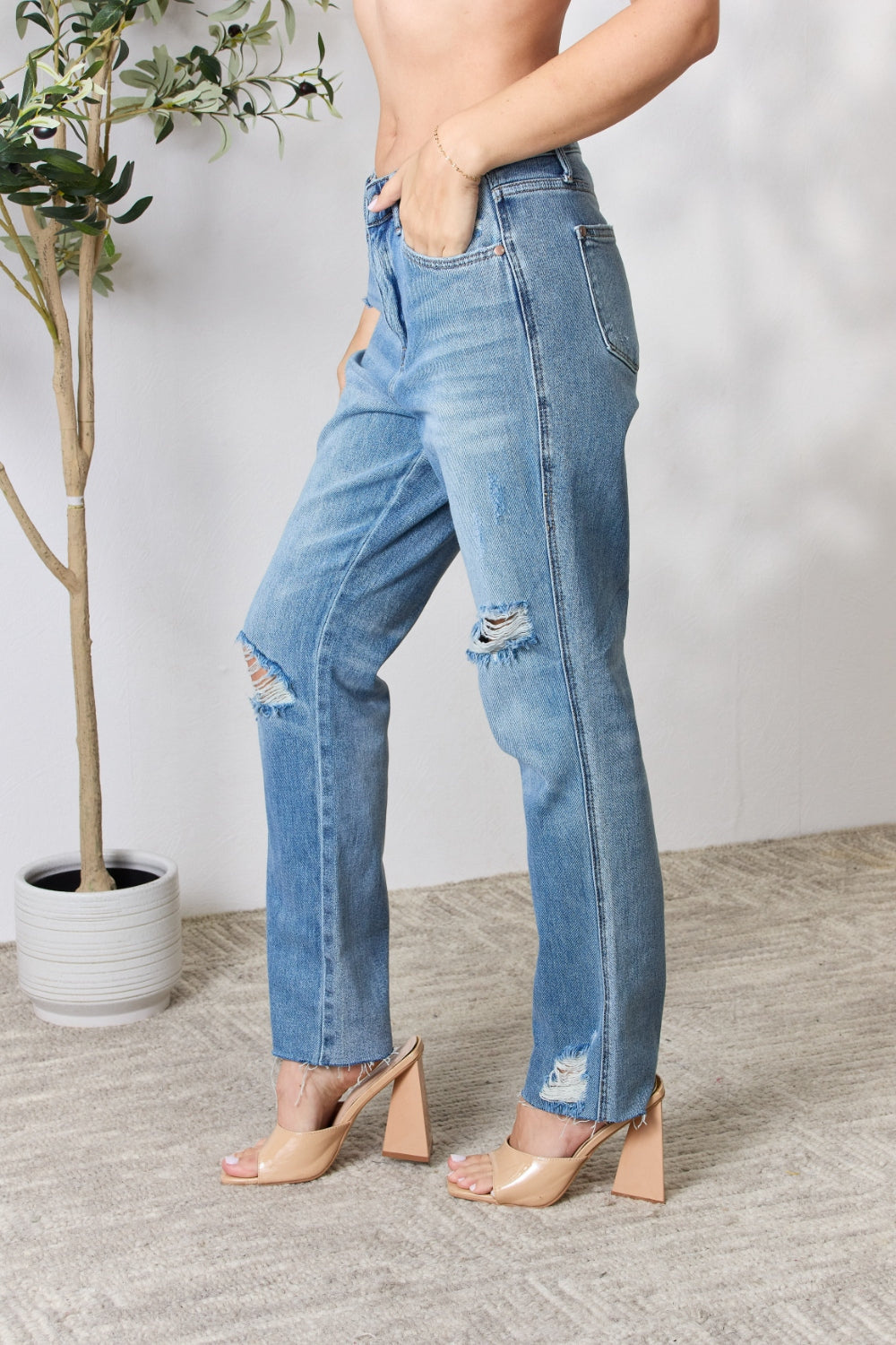 Judy Blue Full Size Distressed Raw Hem Straight Jeans - Premium  - Just $64! Shop now at Nine Thirty Nine Design