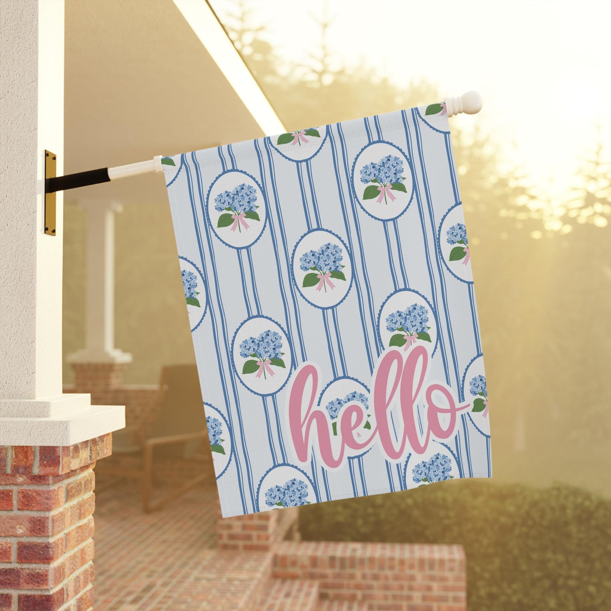 Blue Hydrangea Chinoserrie Welcome Garden and House Flag 
