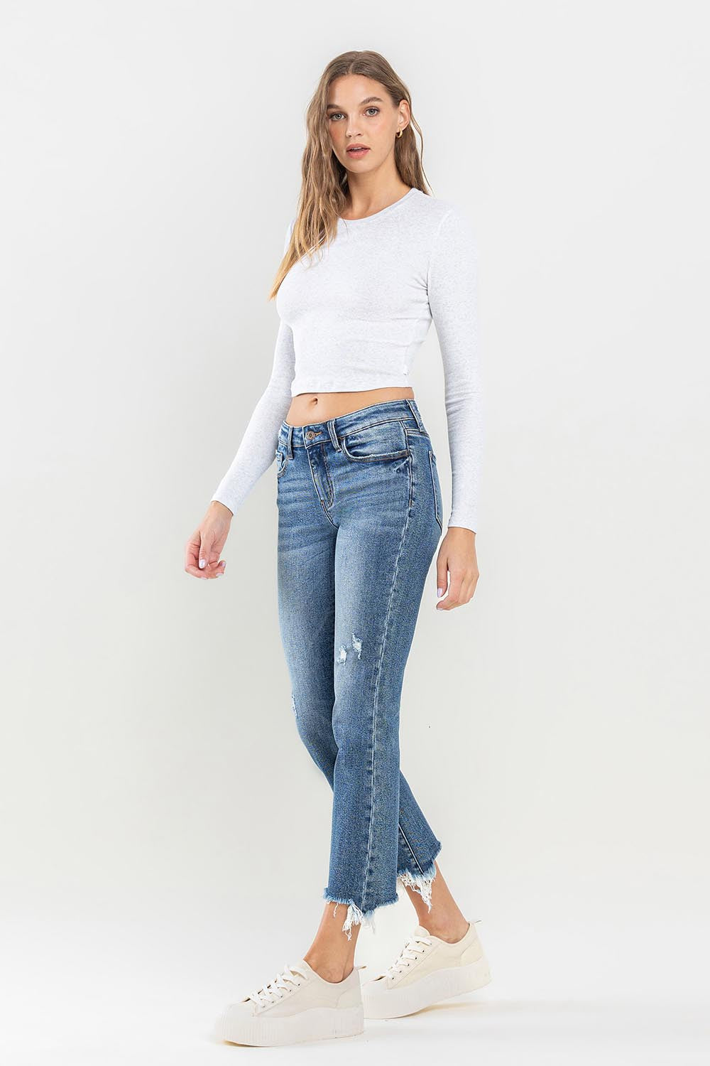 Lovervet Mid Rise Frayed Hem Jeans - Premium  - Just $62.72! Shop now at Nine Thirty Nine Design