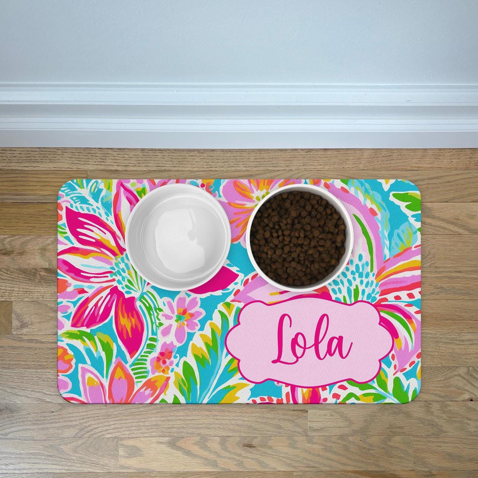 Personalized Pet Food Mat Preppy Brights Pattern Pet Mats