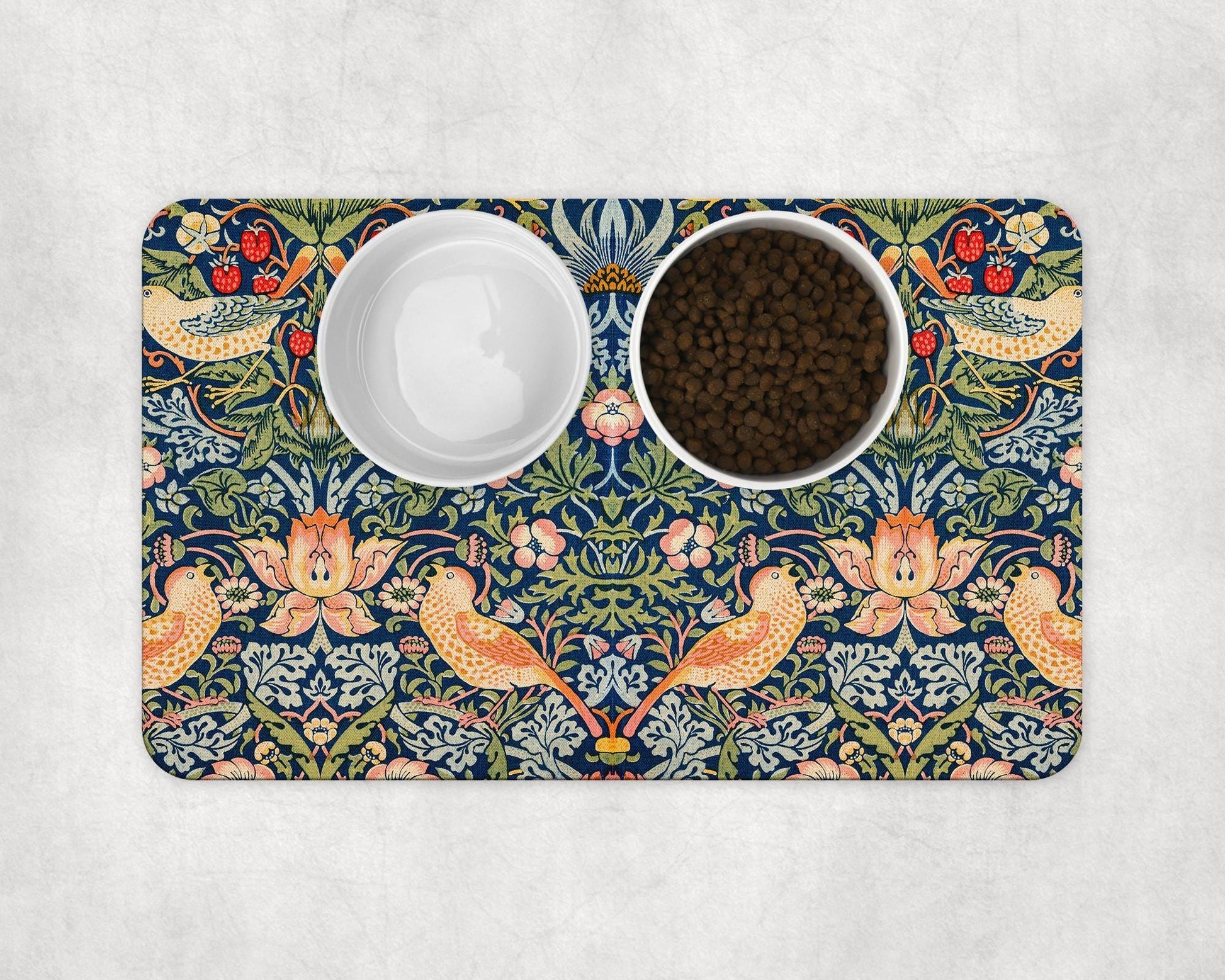 Personalized Pet Place Mat in William Morris Strawberry Thief Design Pet Mats