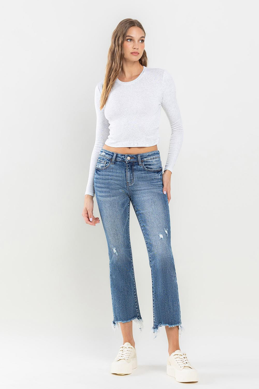 Lovervet Mid Rise Frayed Hem Jeans - Premium  - Just $62.72! Shop now at Nine Thirty Nine Design