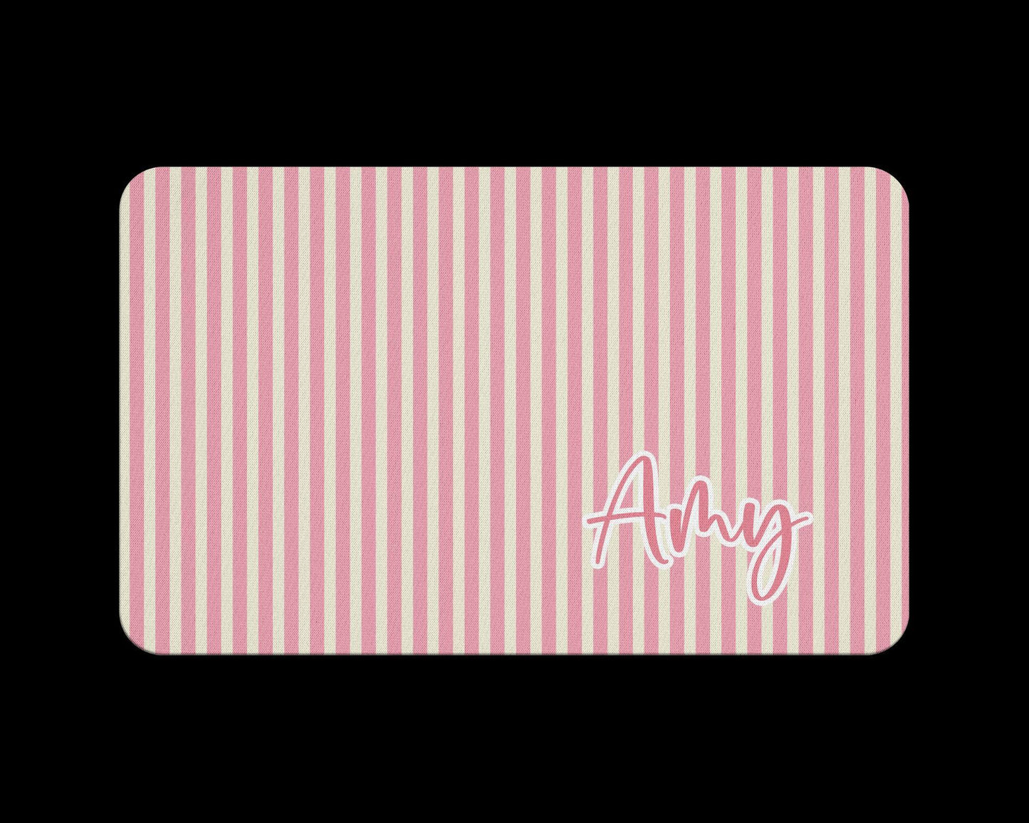 Personalized Pet Food Mat with Pink Coquette Bows and Stripes 