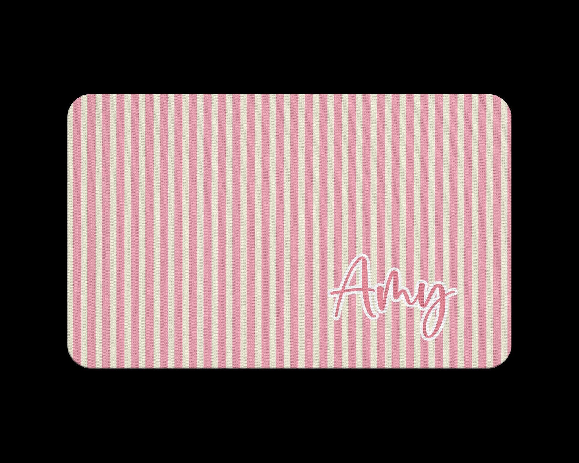 Personalized Pet Food Mat with Pink Coquette Bows and Stripes 