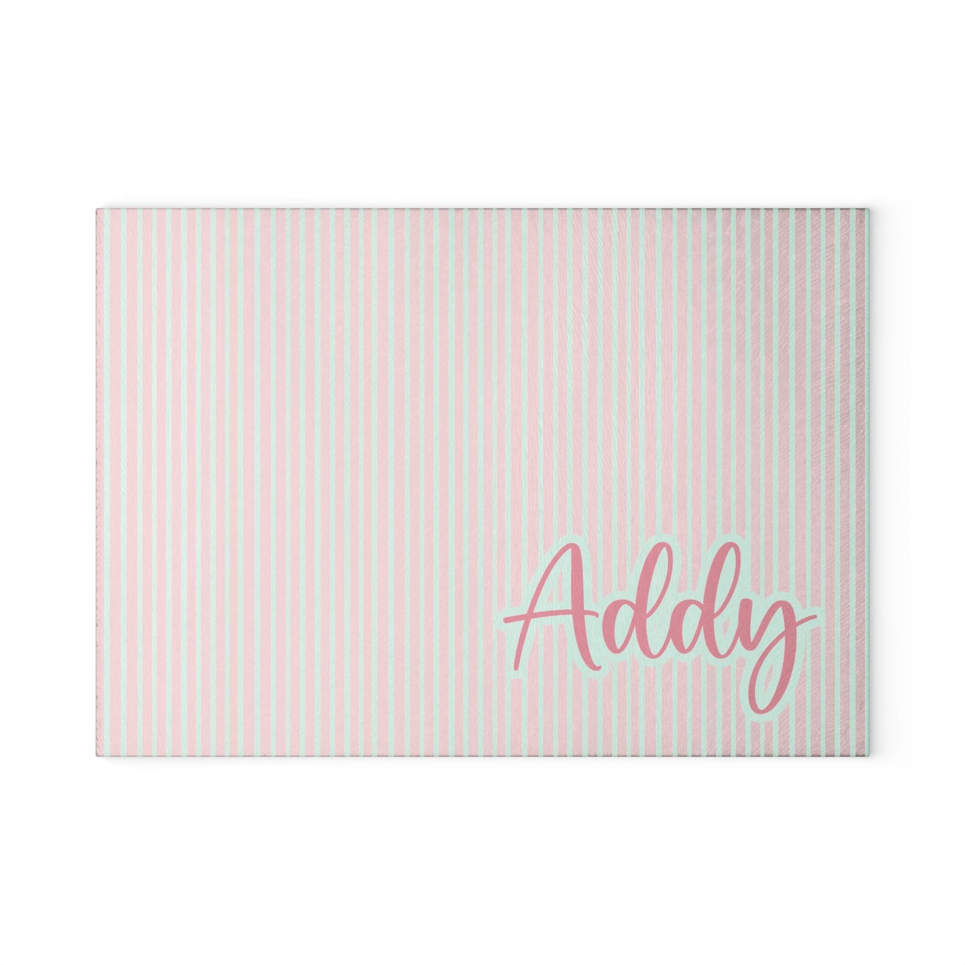 Personalized Glass Cutting Board in Pink Stripes 