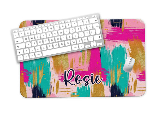 Personalized Desk Mat in Gold, Pink, Teal 