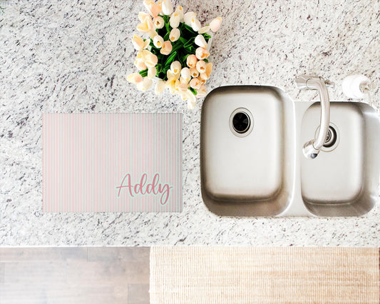 Personalized Glass Cutting Board in Pink Stripes 