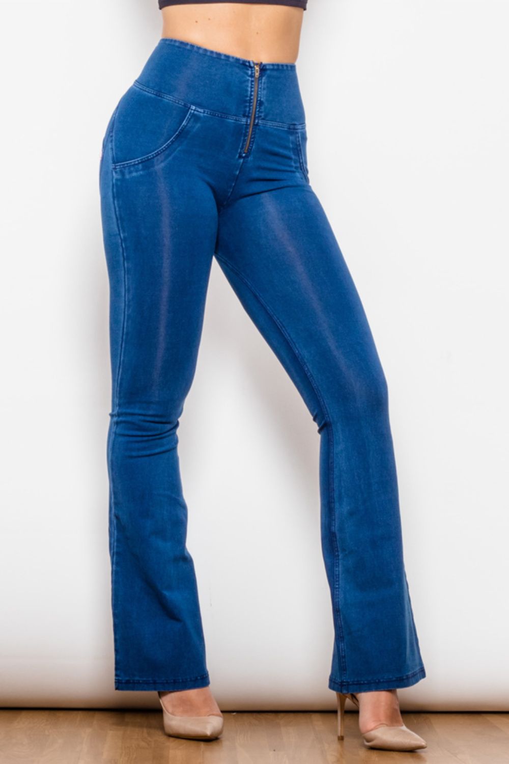 High Waist Zip Detail  Flare Long Jeans - Premium Jeans - Just $55! Shop now at Nine Thirty Nine Design