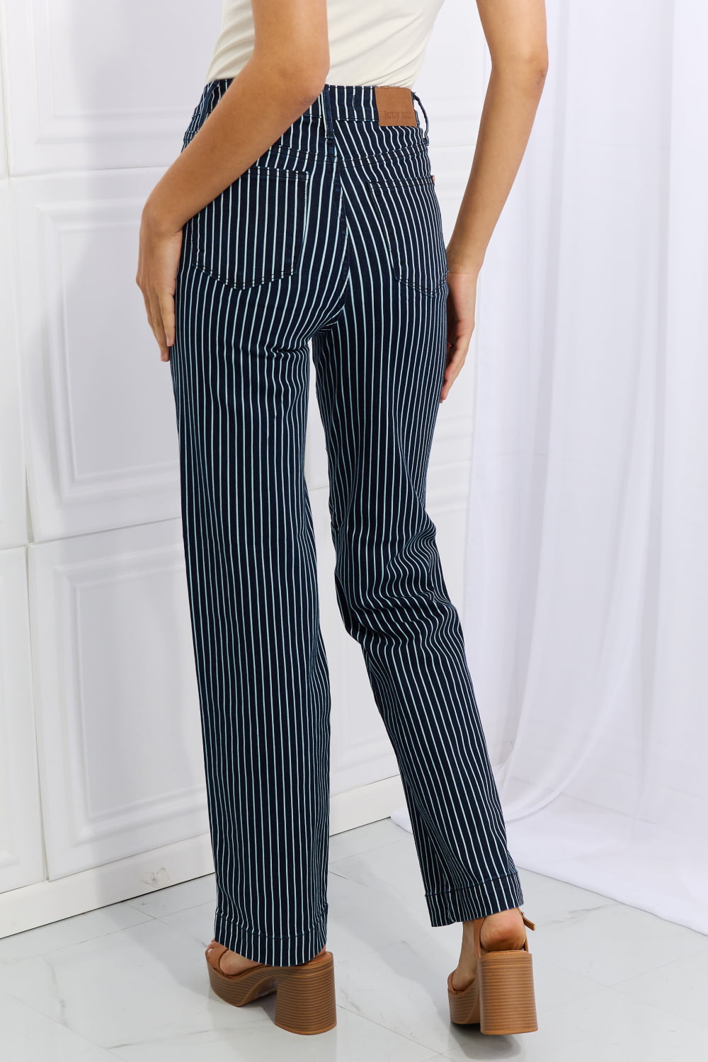 Judy Blue Cassidy Full Size High Waisted Tummy Control Striped Straight Jeans Pants