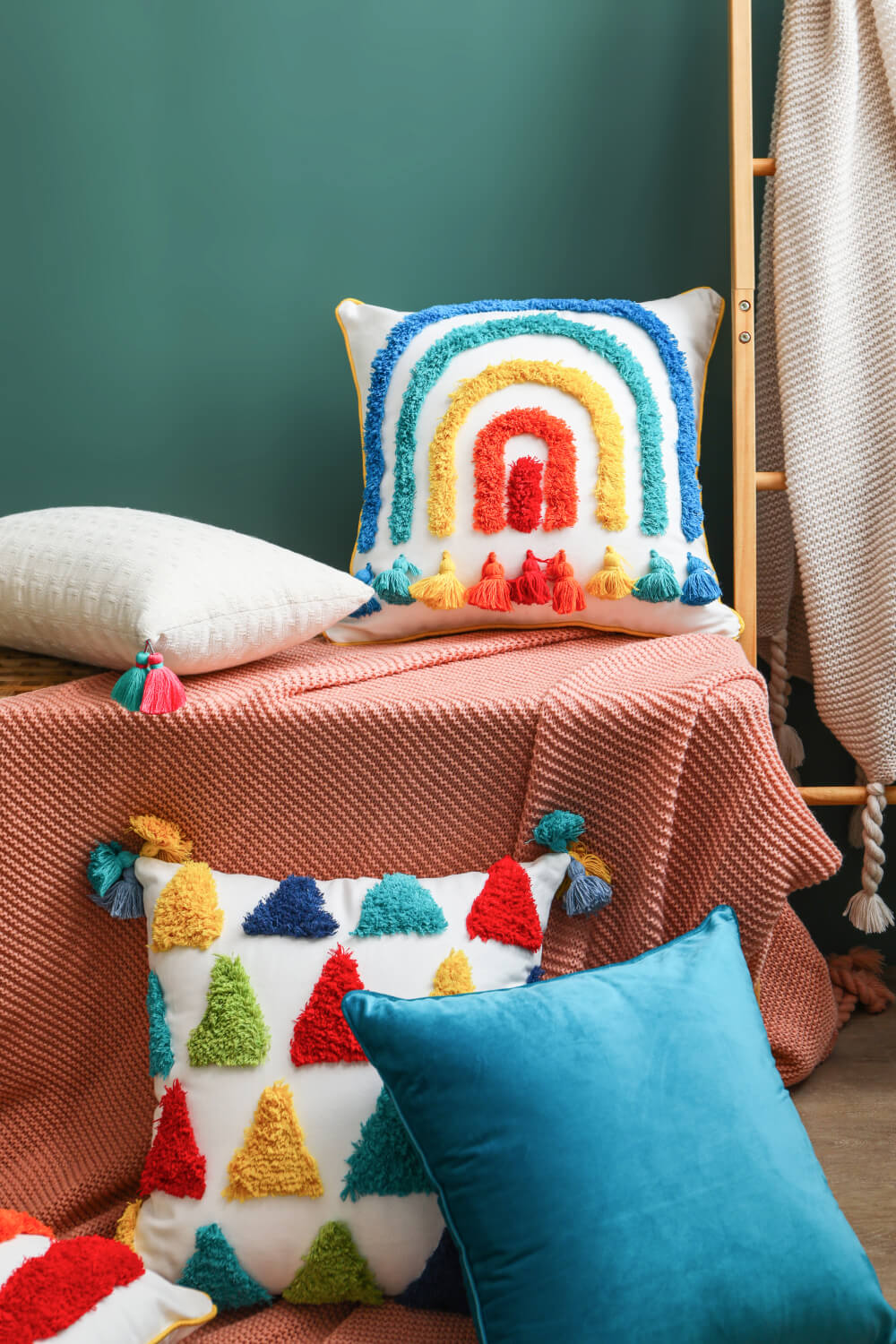 Multicolored Decorative Rainbow Throw Pillow Case