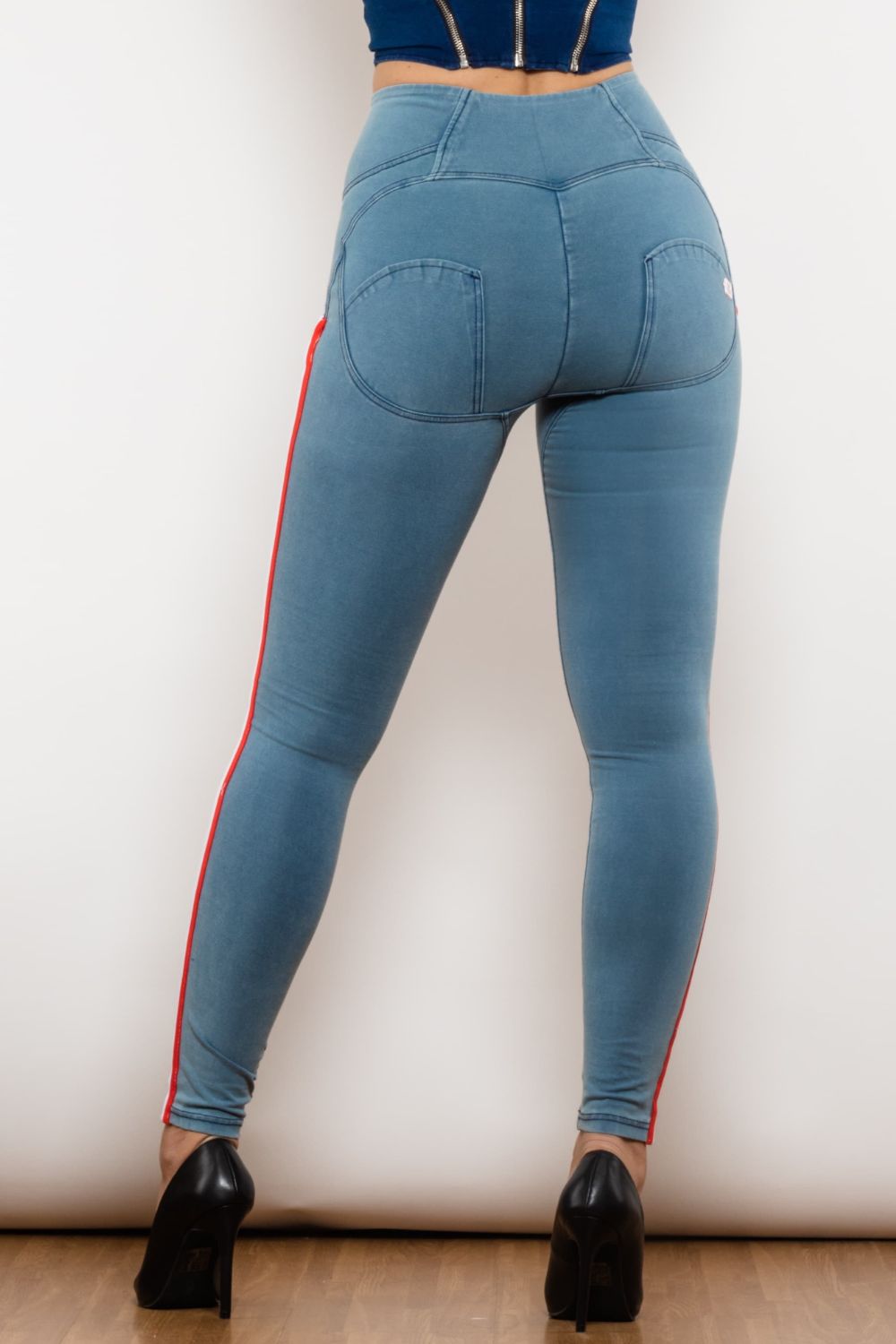 Side Stripe Contrast Zip Closure Skinny Jeans - Premium  - Just $56! Shop now at Nine Thirty Nine Design