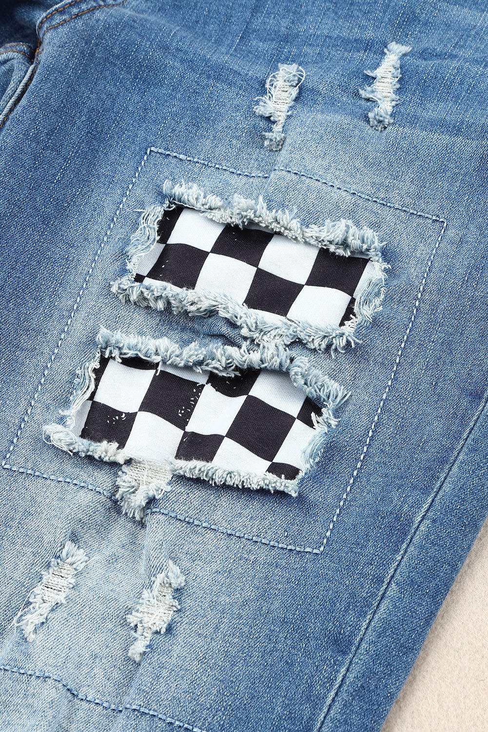 Baeful Checkered Patchwork Mid Waist Distressed Jeans - Premium Jeans - Just $53! Shop now at Nine Thirty Nine Design