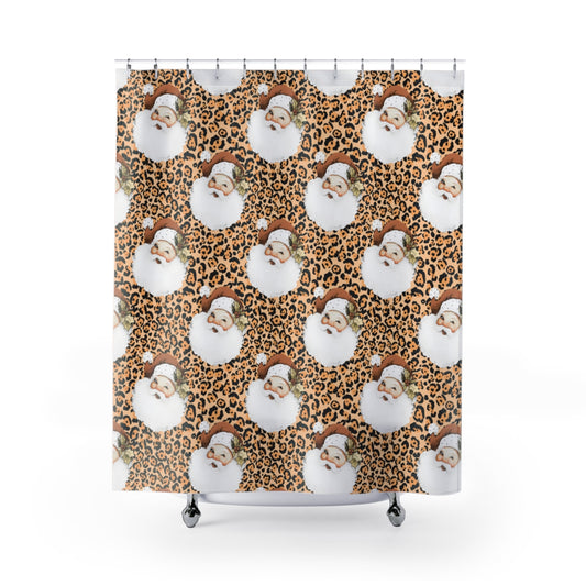 Leopard Santa Holiday Shower Curtain