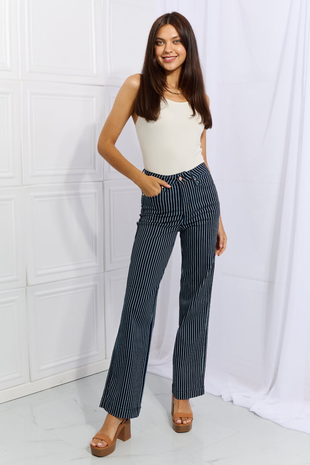 Judy Blue Cassidy Full Size High Waisted Tummy Control Striped Straight Jeans Pants