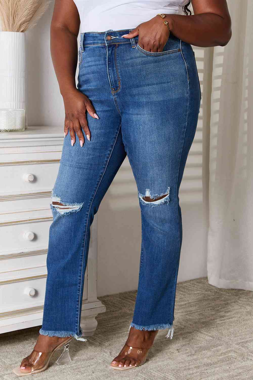 Judy Blue Full Size Distressed Raw Hem Jeans - Premium Jeans - Just $64! Shop now at Nine Thirty Nine Design