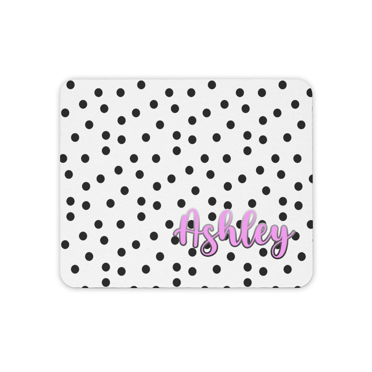 Personalized Black and White Polka Dot Mouse Pad with Pink Name