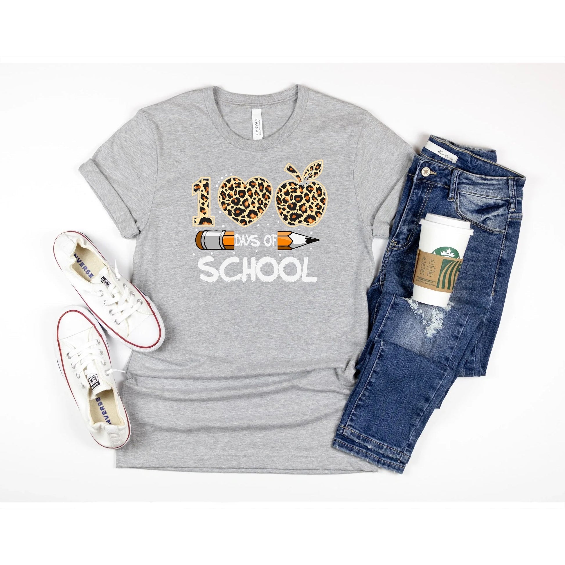 100 Days of School Leopard Print Teacher T-Shirt - Premium T-Shirt - Just $21.50! Shop now at Nine Thirty Nine Design