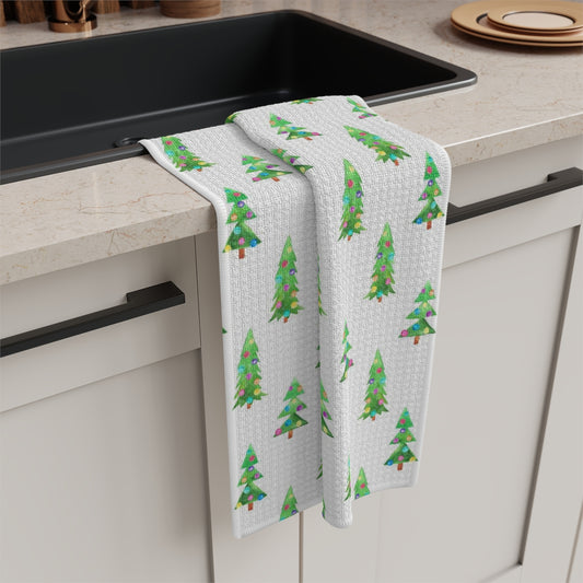 Watercolor Christmas Tree Waffle Kitchen Towel