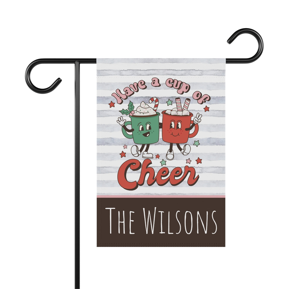 Cup of Cheer Retro Style Christmas Garden Flag - Personalized