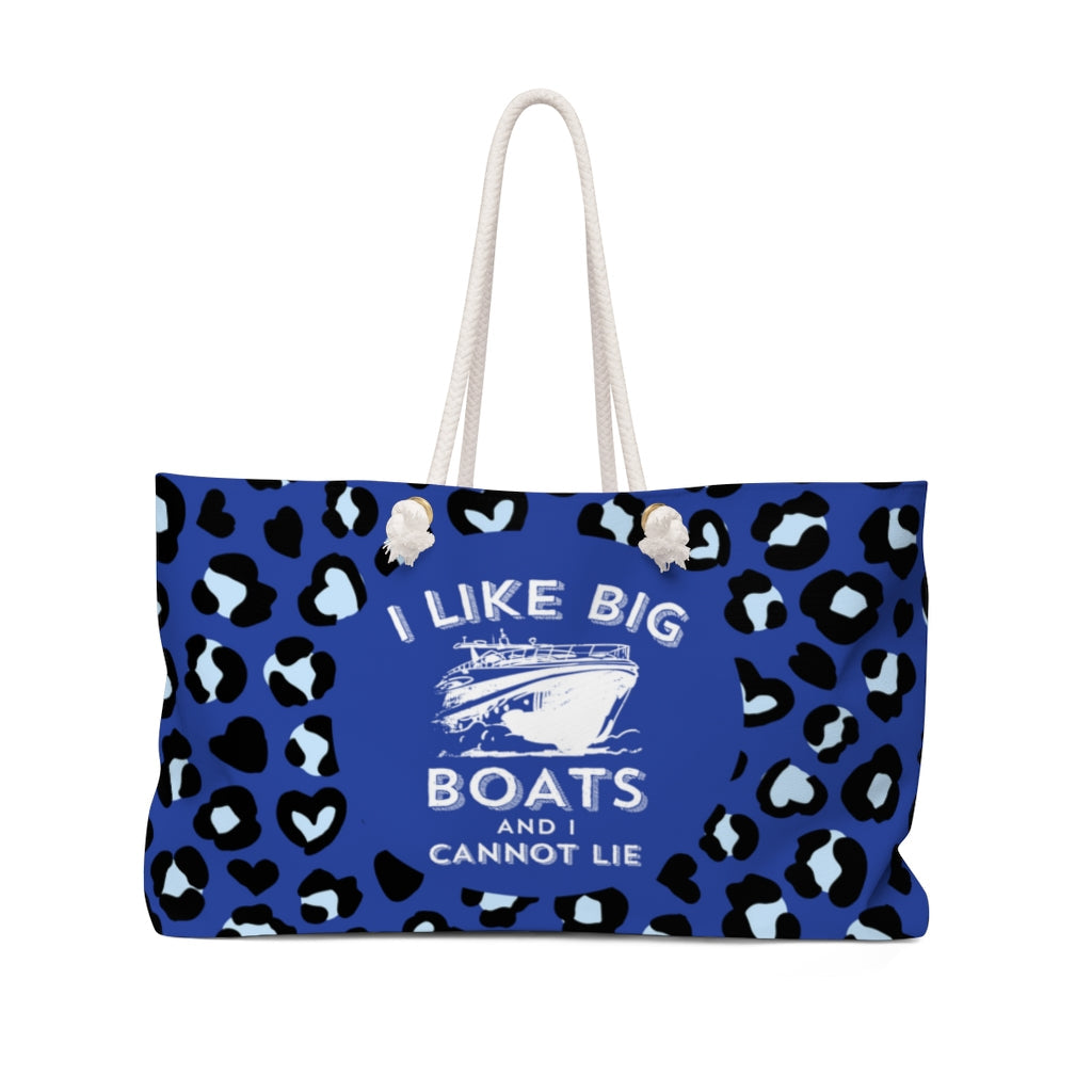 I Like Big Boats and I Cannot Lie Weekender Blue Leopard Beach Bag - Premium Bags - Just $34.50! Shop now at Nine Thirty Nine Design
