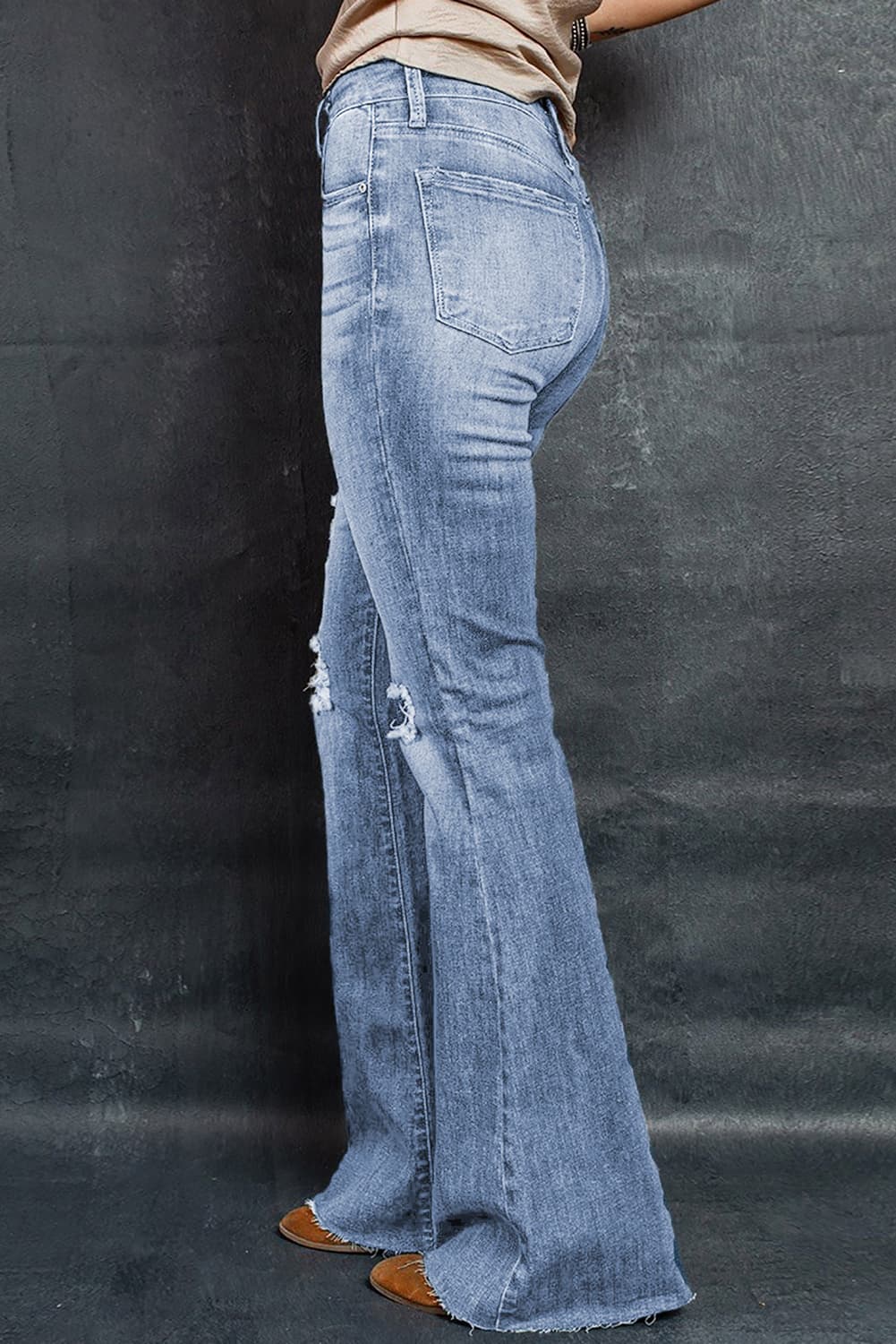 Distressed Raw Hem Flare Jeans - Premium  - Just $59! Shop now at Nine Thirty Nine Design