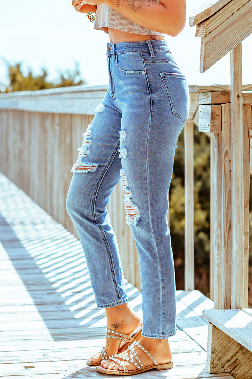 Baeful Distressed Ankle-Length Straight Leg Jeans - Premium  - Just $46! Shop now at Nine Thirty Nine Design