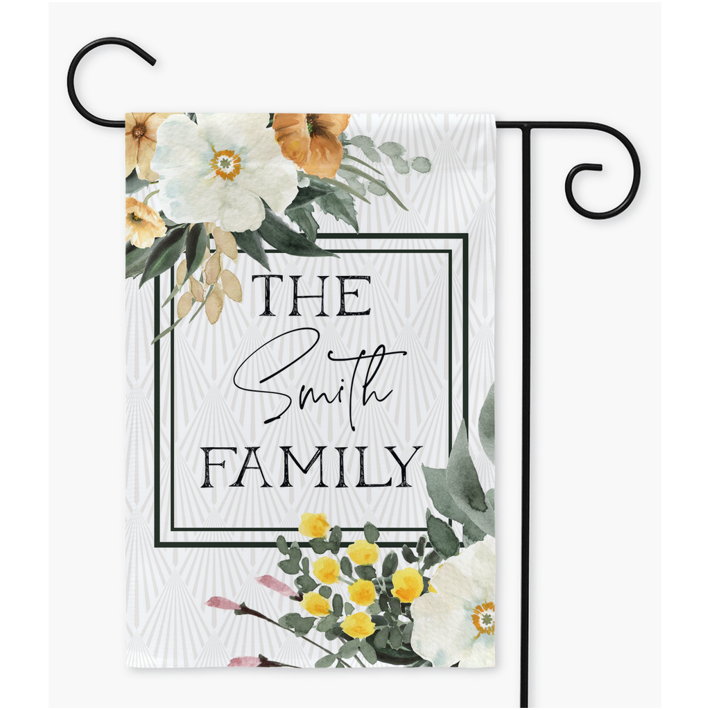 Personalized White & Yellow Floral Garden Flag Flag