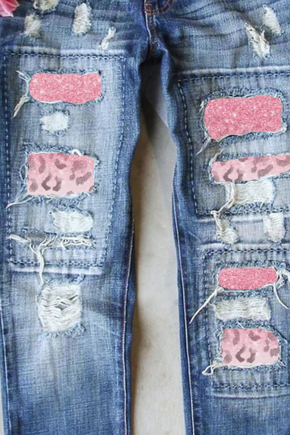 Leopard Patch Distressed Straight Leg Jeans - Premium Pants - Just $54! Shop now at Nine Thirty Nine Design