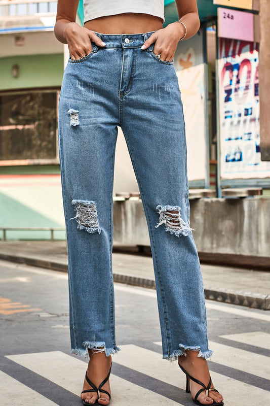 Distressed Buttoned Loose Fit Jeans - Premium Jeans - Just $40! Shop now at Nine Thirty Nine Design